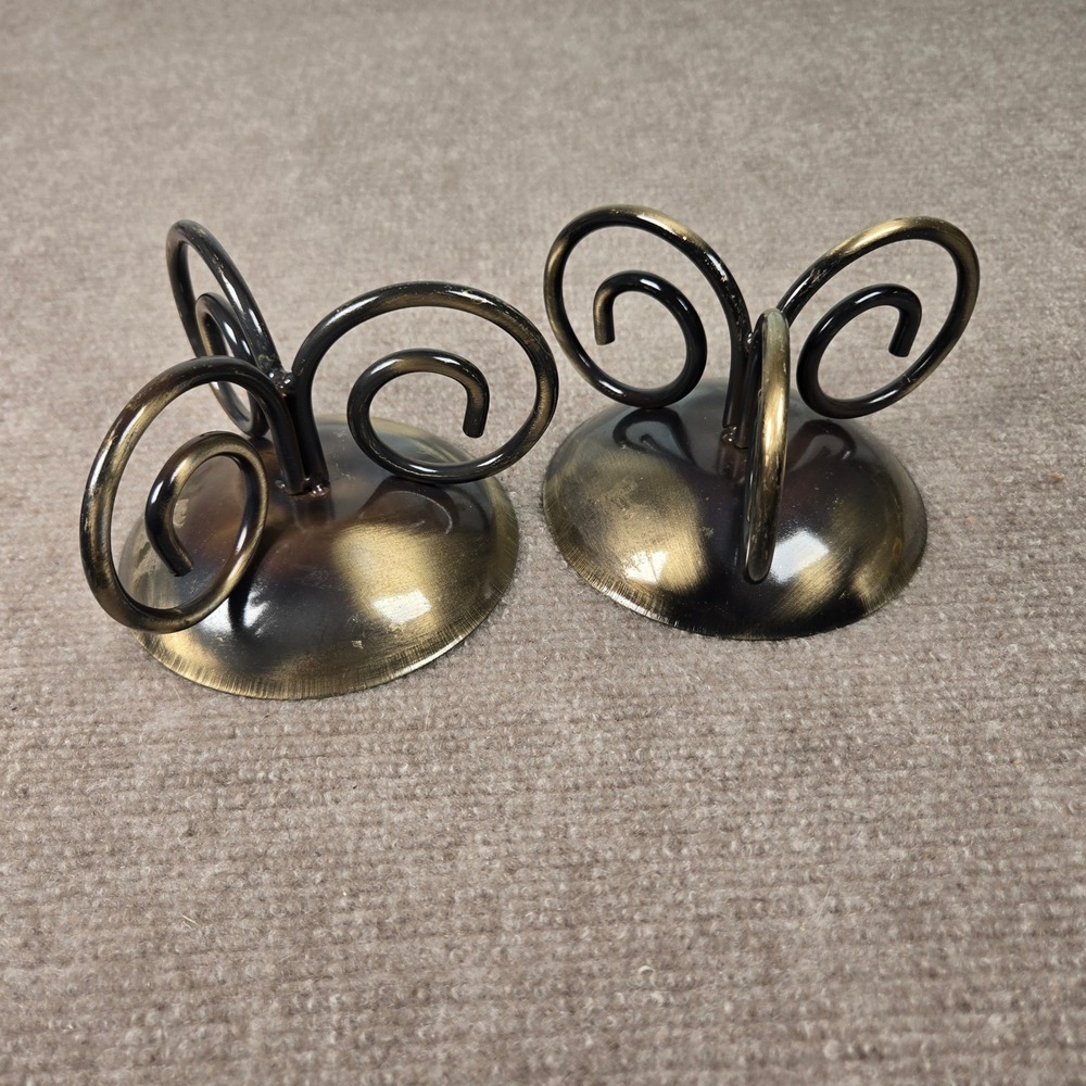 Set of 2 Bronze Gold Scroll Metal Pillar Candle Holders Brushed Finish 3.5in - Picture 4 of 6